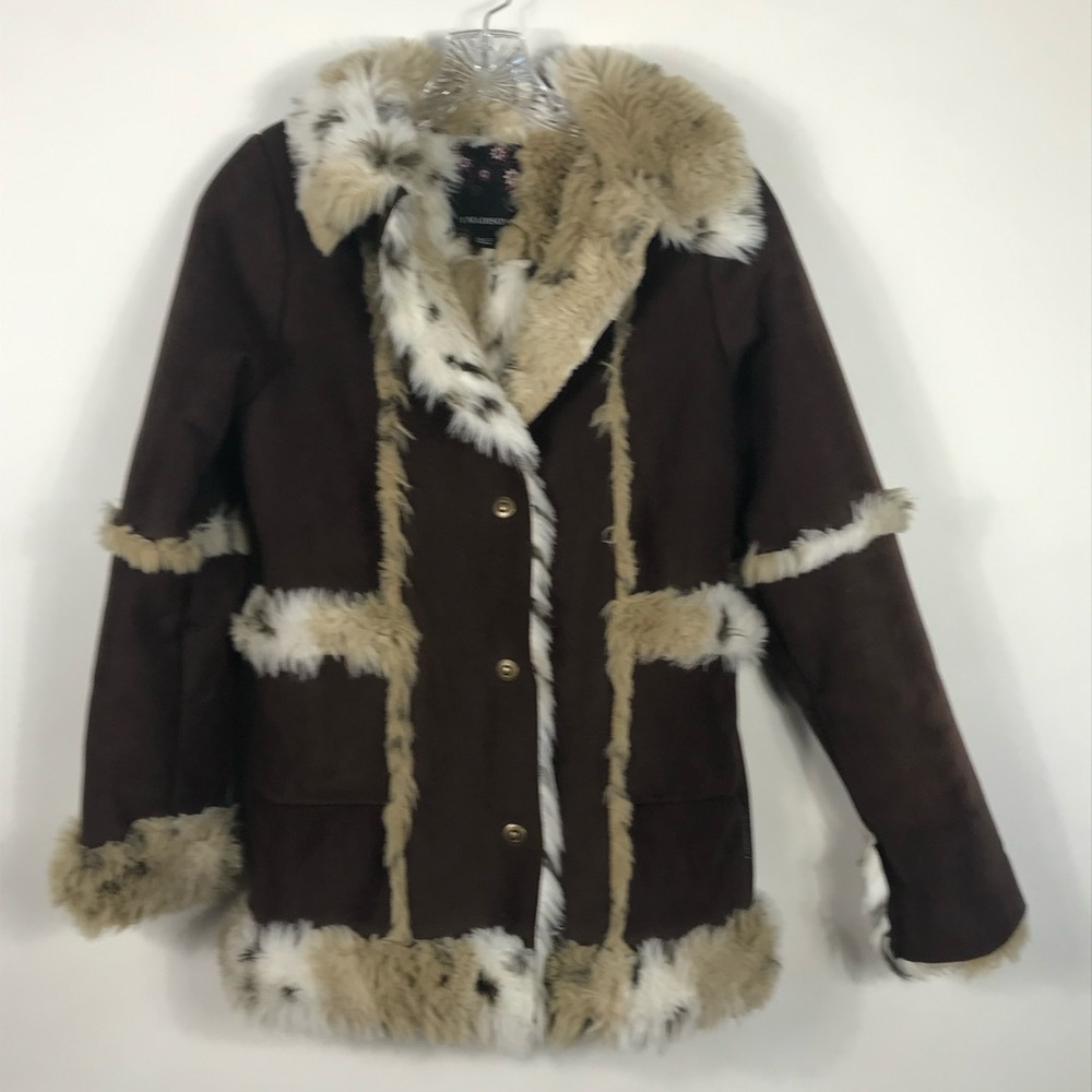 1 Madison Winter Coat Animal print faux fur & Suede  Youth Medium 10 - 12